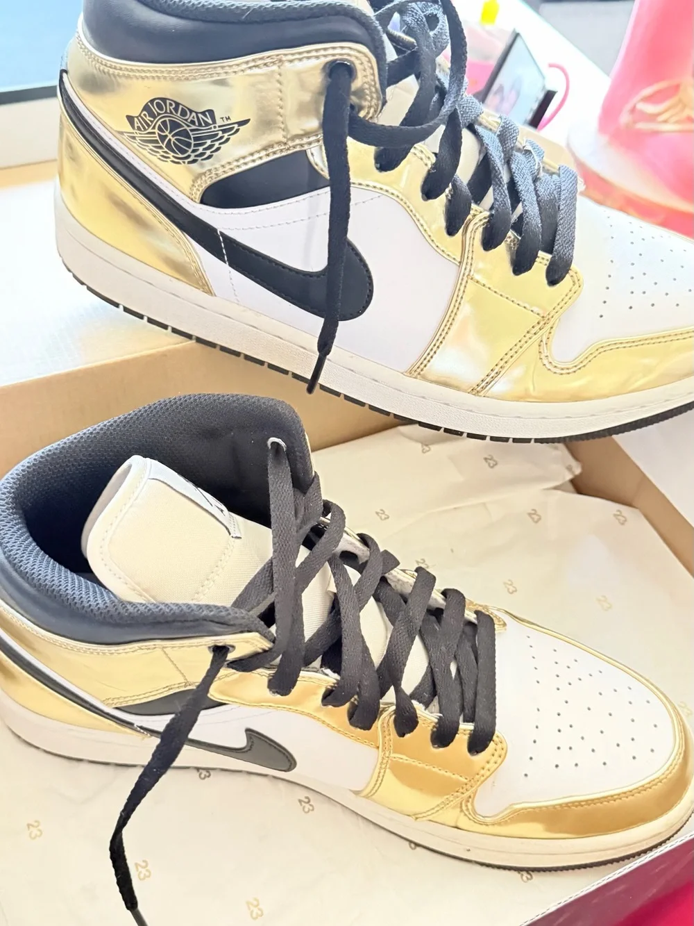 Jordan 1 Mid Men’s Metallic Gold & Black Athletic Sneakers